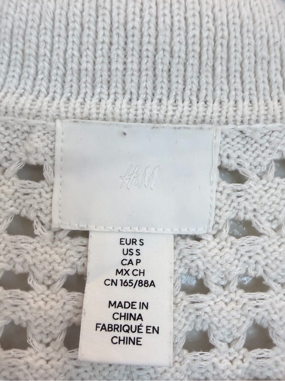 H&M Crochet Open-Collar Polo Sweater Top – Cream, Size S - Picture 3 of 7